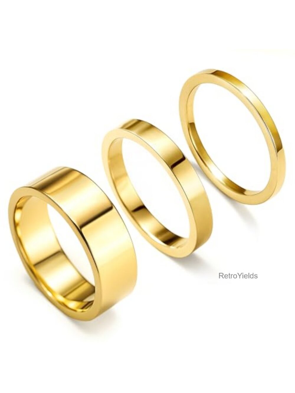 Stainless Steel Gold Plated Stackable Ring Set Adjustable Wedding Bands